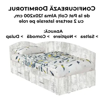 Configurator Dormitor ALMA, pin antichizat, de la Pat Colt Alma 120x200 cm, cu 2 sertare laterale pe role imagine