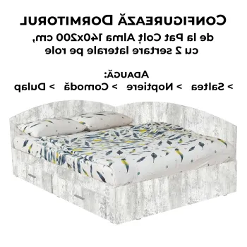 Configurator Dormitor ALMA, pin antichizat, de la Pat Colt Alma 140x200 cm, cu 2 sertare laterale pe role imagine