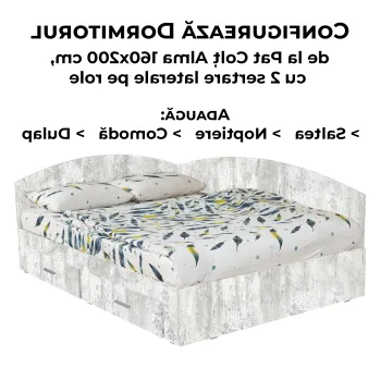 Configurator Dormitor ALMA, pin antichizat, de la Pat Colt Alma 160x200 cm, cu 2 sertare laterale pe role imagine