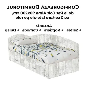 Configurator Dormitor ALMA, pin antichizat, de la Pat Colt Alma 90x200 cm, cu 2 sertare laterale pe role imagine