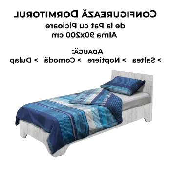 Configurator Dormitor ALMA, pin antichizat, de la Pat cu picioare Alma 90x200 cm imagine