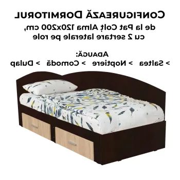 Configurator Dormitor ALMA, sonoma inchis + sonoma deschis, de la Pat Colt Alma 120x200 cm, cu 2 sertare laterale pe role imagine