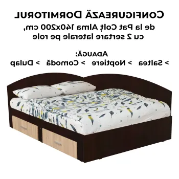 Configurator Dormitor ALMA, sonoma inchis + sonoma deschis, de la Pat Colt Alma 140x200 cm, cu 2 sertare laterale pe role imagine