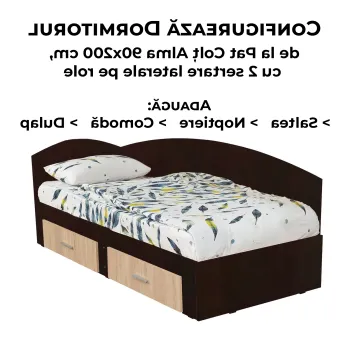 Configurator Dormitor ALMA, sonoma inchis + sonoma deschis, de la Pat Colt Alma 90x200 cm, cu 2 sertare laterale pe role imagine