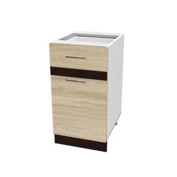 Corp inferior 40 YANA, 1 usa si 1 sertar, corp alb, fronturi sonoma deschis + inchis, 40x50x77 cm imagine