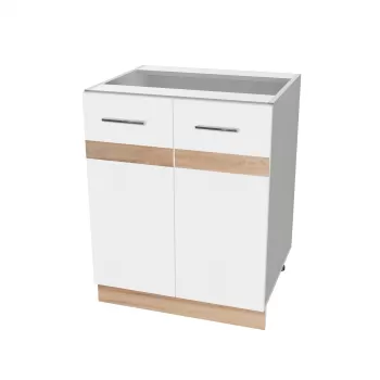 Corp inferior 60 YANA, 2 usi, corp alb, fronturi alb + sonoma, 60x50x77 cm imagine