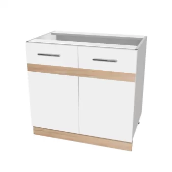 Corp inferior 80 YANA, 2 usi, corp alb, fronturi alb + sonoma, 80x50x77 cm imagine