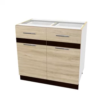 Corp inferior 80 YANA, 2 usi si 2 sertare, corp alb, fronturi sonoma deschis + inchis, 80x50x77 cm imagine