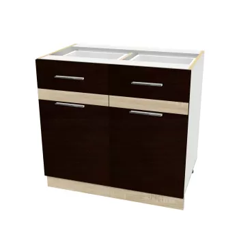 Corp inferior 80 YANA, 2 usi si 2 sertare, corp alb, fronturi sonoma inchis + deschis, 80x50x77 cm imagine