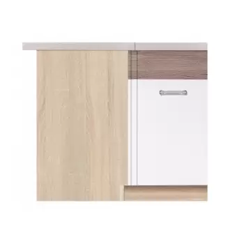 Corp inferior de colt ECO-14D dreapta, 1 usa, corp stejar sonoma, fronturi alb lucios + stejar sanremo, 100x70x82 cm imagine