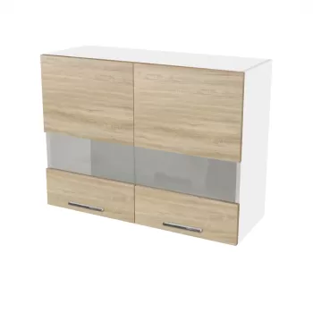 Corp suspendat 80 YANA, 2 usi, geam, corp alb, fronturi sonoma, 80x30x60 cm imagine