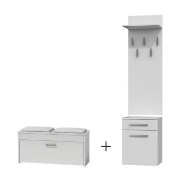 Cuier BANGOR, cu lada si sertar, 50x35x181 cm + Pantofar LORCA, 3 rafturi, 100x38x46 cm, alb imagine