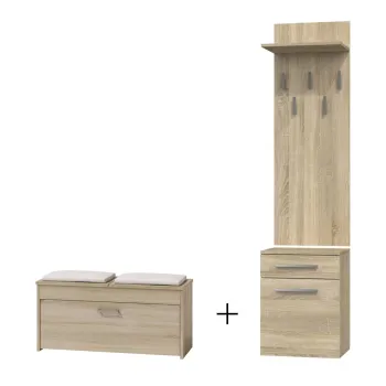 Cuier BANGOR, cu lada si sertar, 50x35x181 cm + Pantofar LORCA, 3 rafturi, 100x38x46 cm, sonoma deschis imagine