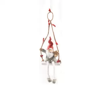 Decoratiune de agatat Mos Craciun pe leagan, stea, 20x6x3 cm imagine