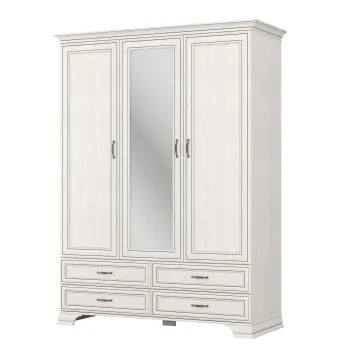 Dulap 3 usi si 4 sertare cu oglinda TIFFANY, cu bara haine si rafturi, crem fineline, 159x62,4x212,1 cm imagine