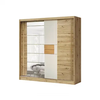 Dulap AVANTGARDE AV-2-200, usi glisante, 4 rafturi, bara de haine, oglinda, artisan + alb, 200x59x215 cm imagine