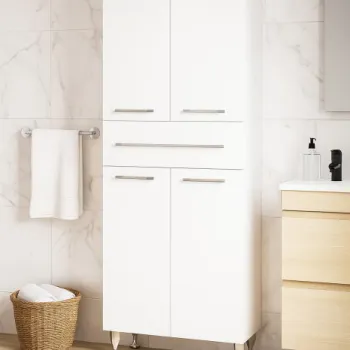 Dulap baie seria 005, front MDF, 4 usi, 1 sertar, montat, alb, 60x31.6x166 cm imagine