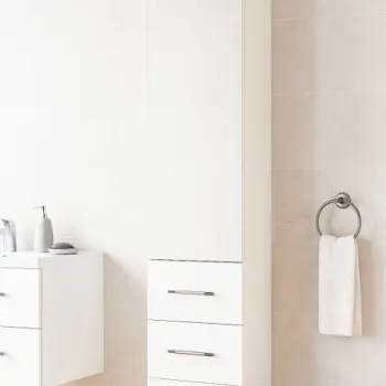 Dulap baie seria 009, front MDF, oglinda, 1 usa, 3 sertare, alb, 35.8x31.6x180 cm imagine