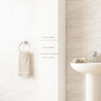 Dulap baie seria 010, front MDF, 2 usi, 1 sertar, montat, alb, 30x31.6x180 cm imagine