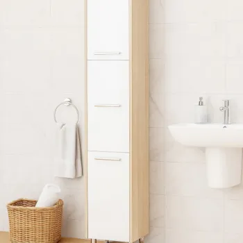 Dulap baie seria 020, 3 usi, alb + sonoma, 30x30x180 cm imagine