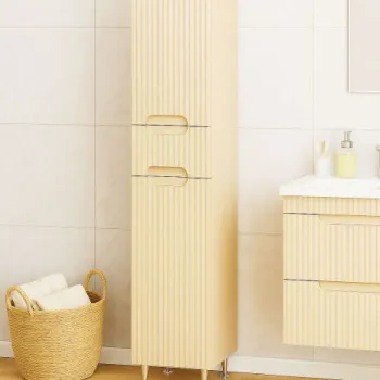 Dulap baie seria 033, front MDF, 2 usi, 1 sertar, crem, 30x31.6x180 cm imagine