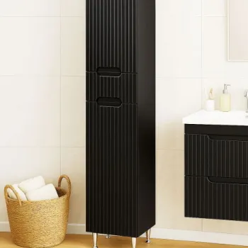 Dulap baie seria 033, front MDF, 2 usi, 1 sertar, negru, 30x31.6x180 cm imagine