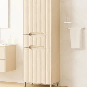 Dulap baie seria 033, front MDF, 4 usi, 1 sertar, crem, 60x31.6x166 cm imagine