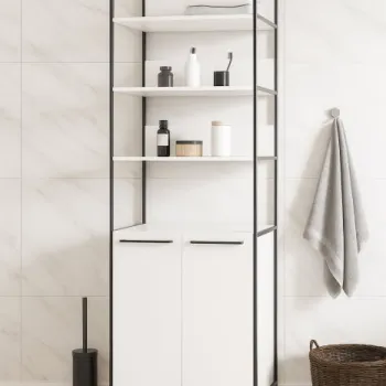 Dulap baie seria 740, cadru metalic, front MDF, 2 usi, alb, 67x37x190 cm imagine