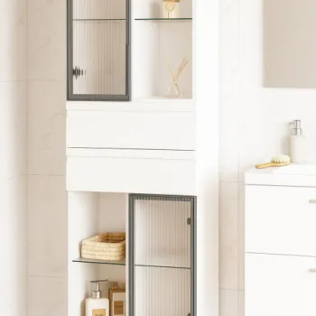 Dulap baie seria 758, front MDF, 2 usi, 2 sertare, alb, 50x32x180 cm imagine