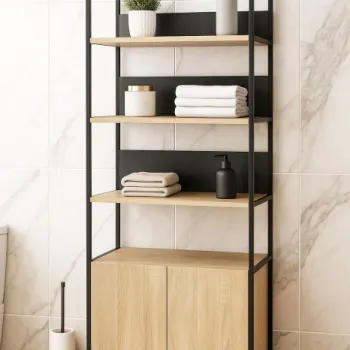 Dulap baie seria 760, cadru metalic, front MDF, 2 usi, antracit + sonoma, 67x37x190 cm imagine