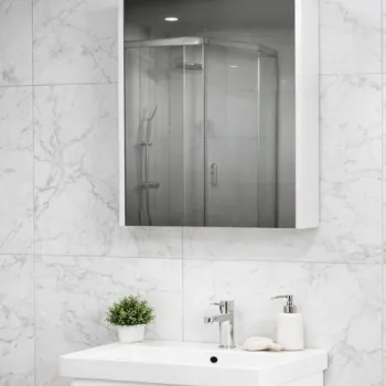 Dulap baie suspendat cu oglinda, 1 usa, alb, 60x15x75 cm imagine