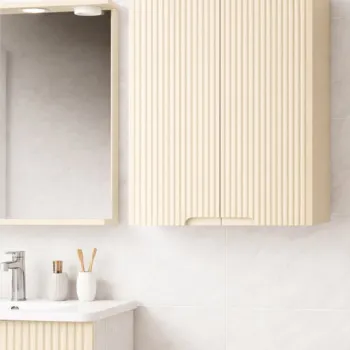 Dulap baie suspendat seria 033, front MDF, 2 usi, crem, 60x22x68 cm imagine
