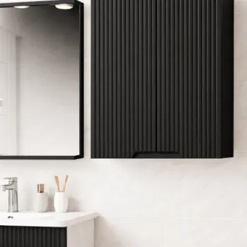 Dulap baie suspendat seria 033, front MDF, 2 usi, negru, 60x22x68 cm imagine