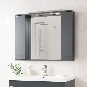 Dulap baie suspendat seria 786 cu oglinda, front MDF, montat, antracit, 80x71 cm imagine