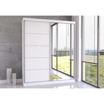 Dulap BELLA 03, usi glisante, oglinda, 6 rafturi, bara de haine, alb, 183x61x218 cm imagine