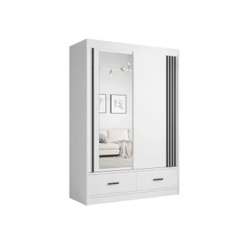 Dulap CANADA CA24-15, usi glisante, 2 sertare, 5 rafturi, bara de haine, oglinda, alb + negru, 150x60x215 cm imagine