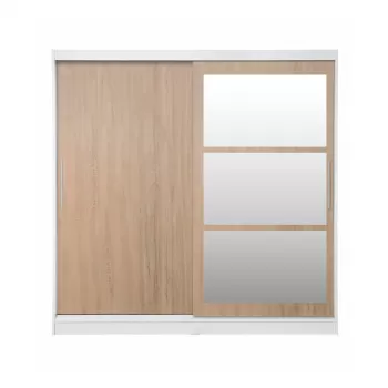 Dulap CORFU 02, cu usi glisante si oglinda, corp alb + usi sonoma, 200x60x200 cm imagine