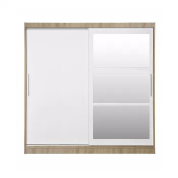 Dulap CORFU 02, cu usi glisante si oglinda, corp sonoma + usi alb, 200x60x200 cm imagine