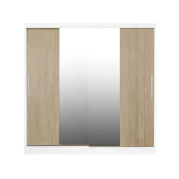 Dulap CORFU 04, usi glisante si oglinda, corp alb + usi sonoma, 200x60x200 cm imagine