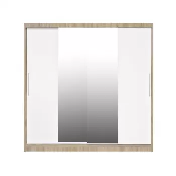 Dulap CORFU 04, usi glisante si oglinda, corp sonoma + usi alb, 200x60x200 cm imagine