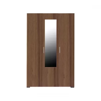 Dulap CORINNE 3 usi, 4 rafturi, bara de haine, oglinda, nuc, cant vanilie, 120x50x188 cm imagine