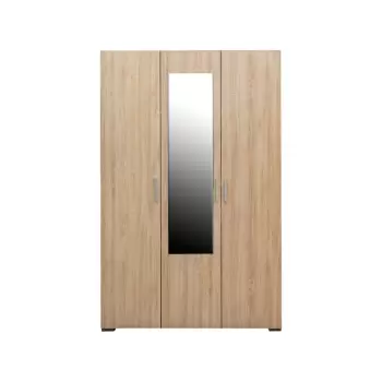 Dulap CORINNE 3 usi, 4 rafturi, bara de haine, oglinda, sonoma deschis, cant sonoma inchis, 120x50x188 cm imagine