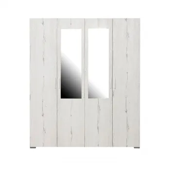 Dulap CORINNE, oglinzi, 4 usi, 4 rafturi, bara de haine, alb Elvetia, 160x50x188 cm imagine