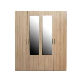 Dulap CORINNE, oglinzi, 4 usi, 4 rafturi, bara de haine, sonoma deschis, cant sonoma inchis, 160x50x188 cm imagine