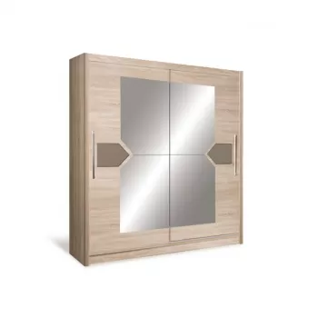 Dulap D04-20, usi glisante, 10 rafturi, bara de haine, oglinda, sonoma, 200x59x215 cm imagine