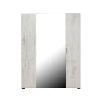 Dulap ECONO, oglinzi, 4 usi, 4 rafturi, bara de haine, pin antichizat, 160x50x206 cm imagine