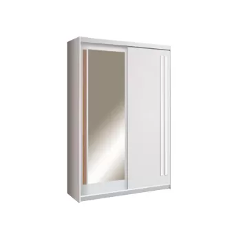 Dulap EF1-150 usi glisante, 6 rafturi, bara de haine, oglinda, alb andersen + artisan, 150x59x215 cm imagine