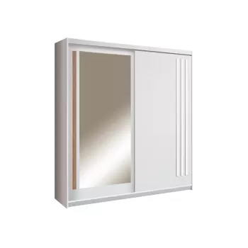 Dulap EF1-200 usi glisante, 6 rafturi, bara de haine, oglinda, alb andersen + artisan, 200x59x215 cm imagine