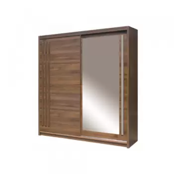 Dulap EF3-150, usi glisante, 6 rafturi, bara de haine, oglinda, columbia + cappuccino, 150x59x215 cm imagine