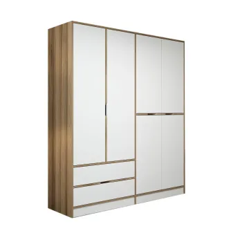Dulap ELINA, 6 usi, 2 sertare, alb + auriu, 185x52x208 cm imagine
